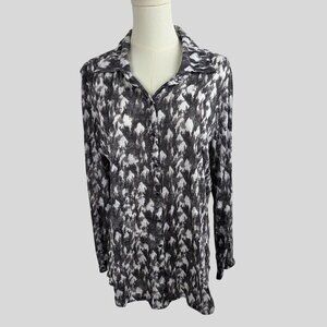 David Cline Shirt XL Black & White Snap Up Long Sleeve Crinkle Knit Abstract